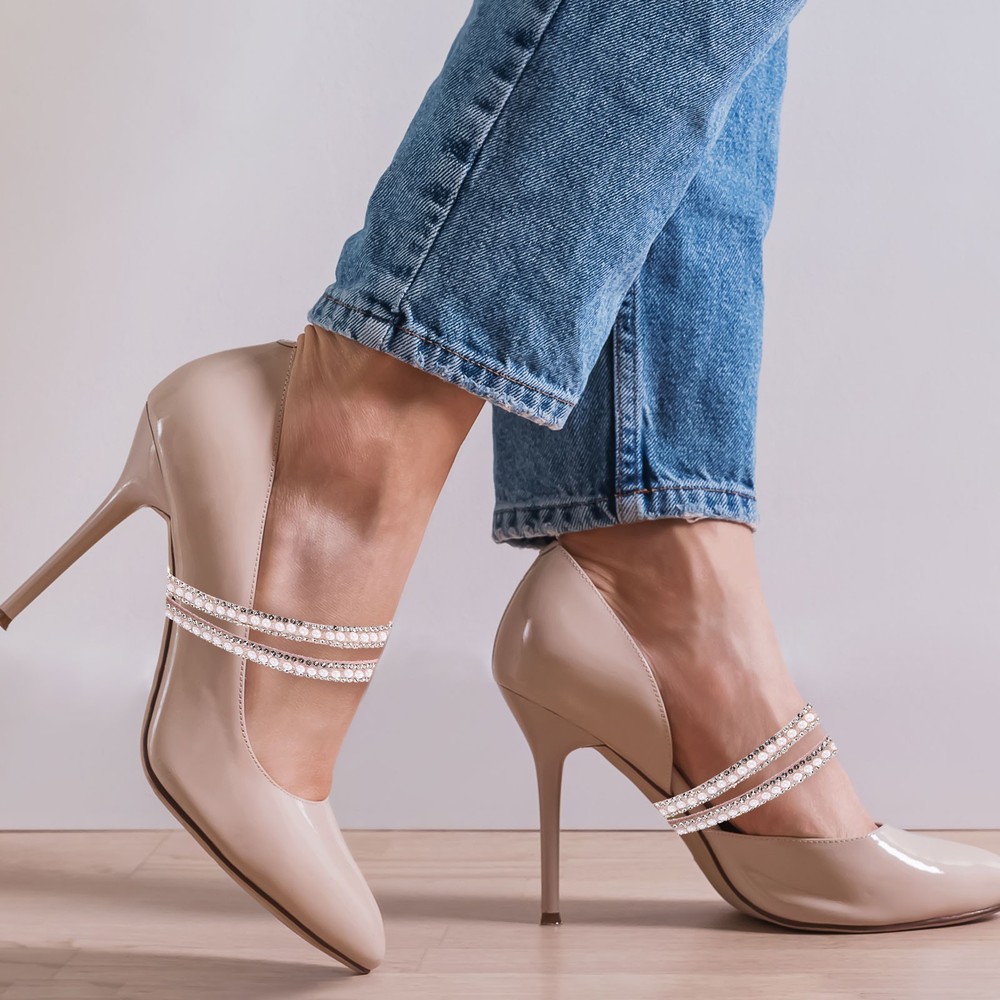 2 Pcs Rhinestone Elastic Shoe Straps Heels Ankle Straps, Silver+Gradient Silver