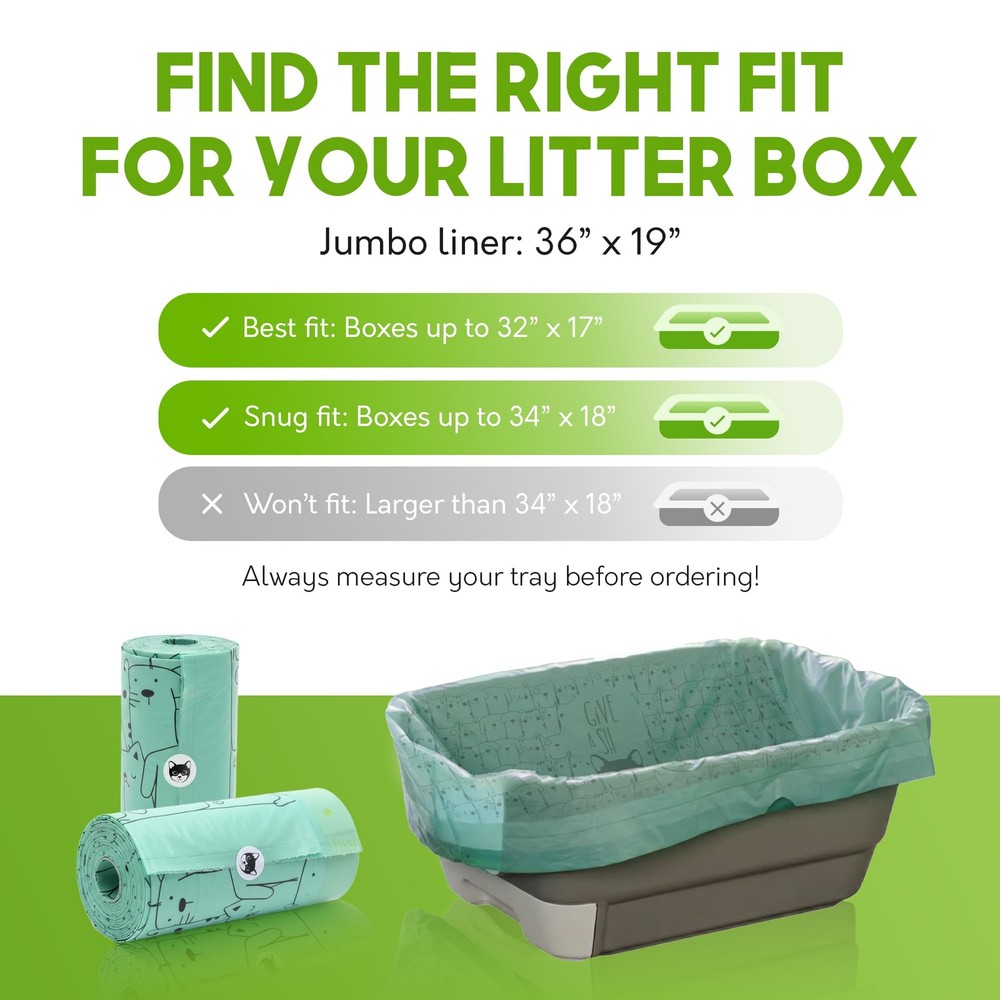 Home Compostable Cat Litter Box Liners, Jumbo XL 36” x 19” Drawstring - Extra...