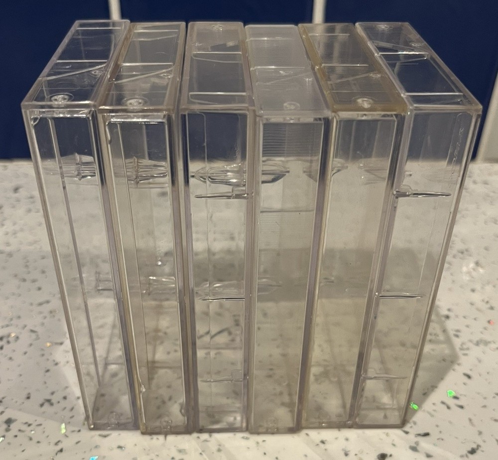 6 x CASSETTE CASES EMPTY HIGH-GLOSS BRITISH MADE (SEE PHOTOS)