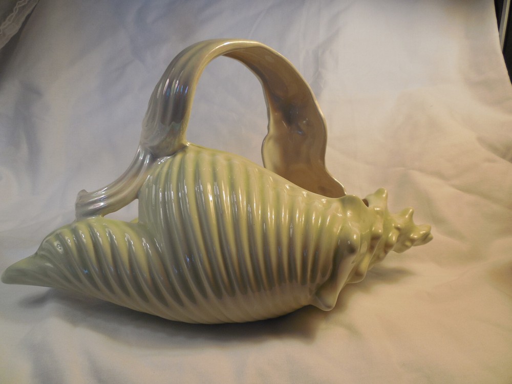 Vintage Conch sea shell Mermaid handle ceramic planet basket