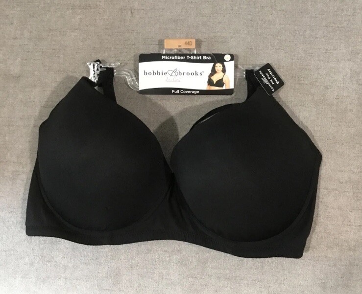 Bobbie Brooks Microfiber T-Shirt Full Coverage Bra 44D Black NWT