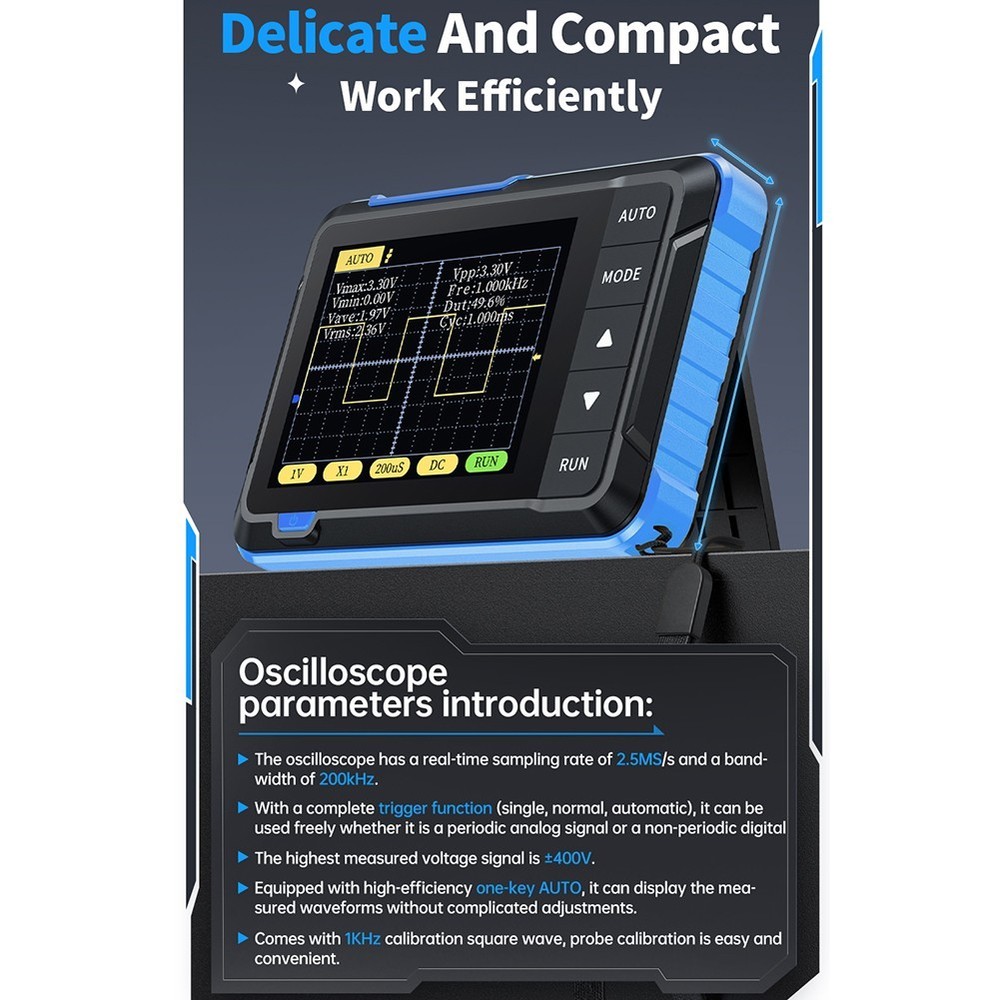 SO152 Handheld Digital Oscilloscope for Basic Testing 2 5MSas 200KHz Bandwidth