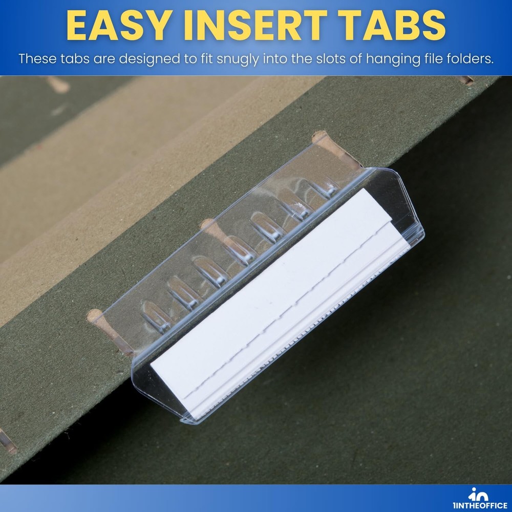 File Folder Tabs 2" x 5/8" Clear Plastic Inserts 50/Pack - Organize Hanging