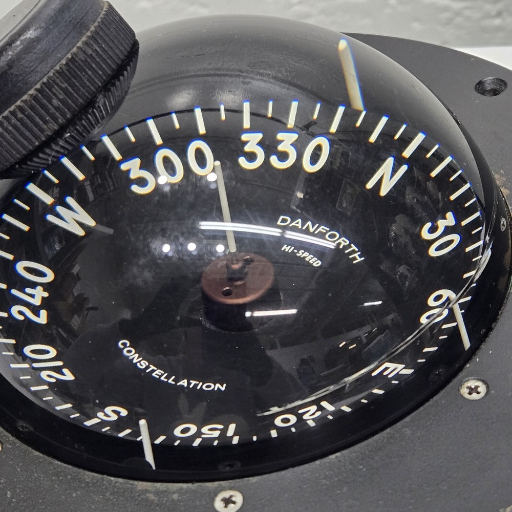 Vtg Danforth Constellation Dash Mount Compass 5" Card Red LED Light High Speed