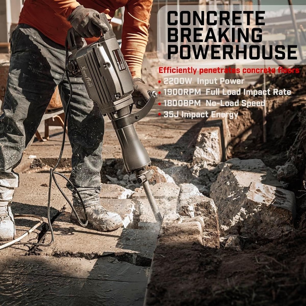 2200W Electric Jack Hammer with 2 Chisel Bits