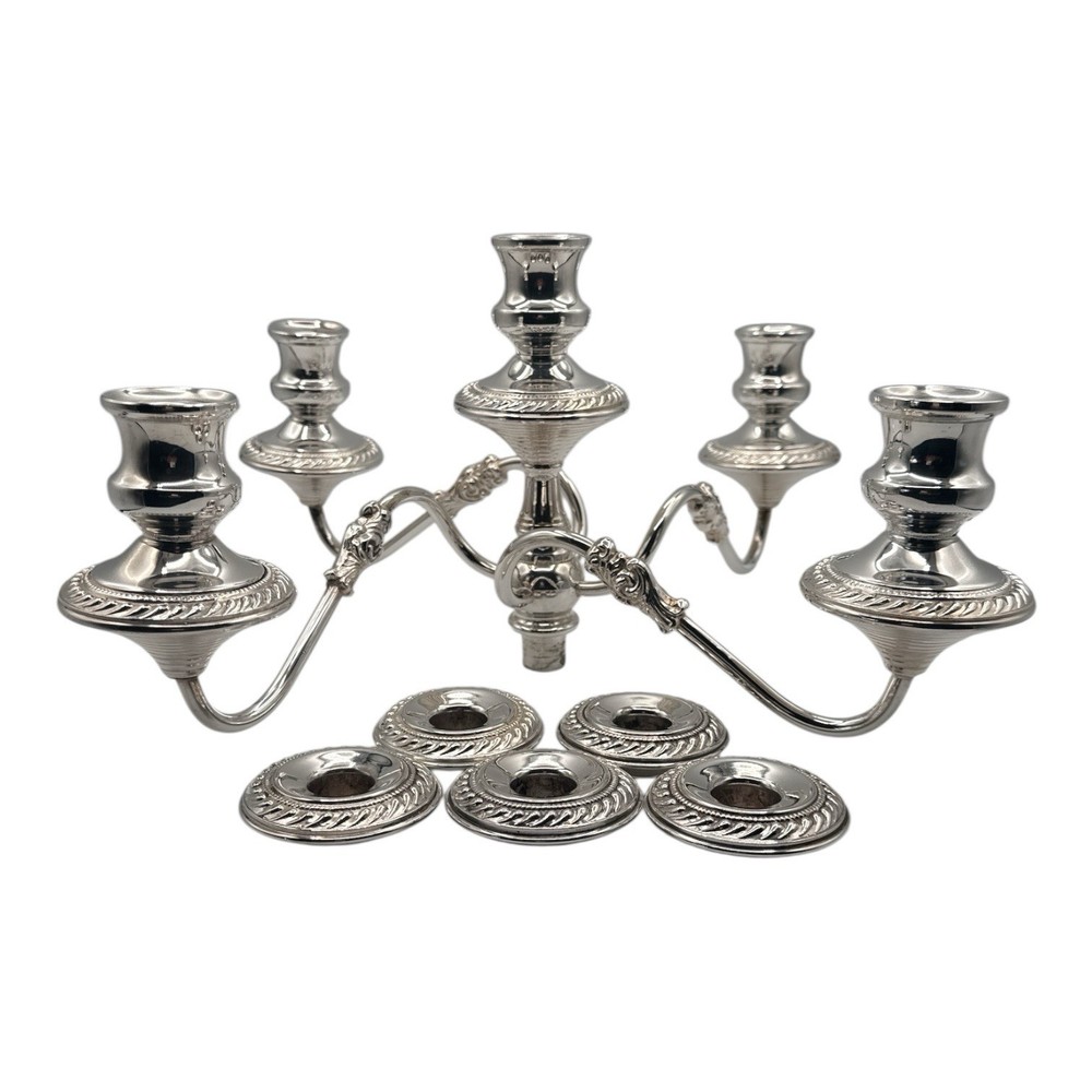 2 Silver Plated Candelabra Attachments 5 Arm w/ Bobeches