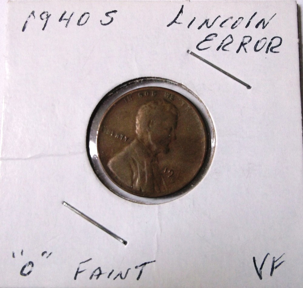1940 S Lincoln Cent Error Date, Faint "O"