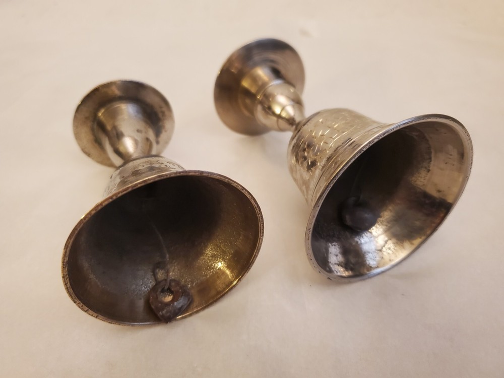 ANTIQUE INDIAN DINNER BELL/CANDLESTIK HOLDERS SET - PRE OWNED