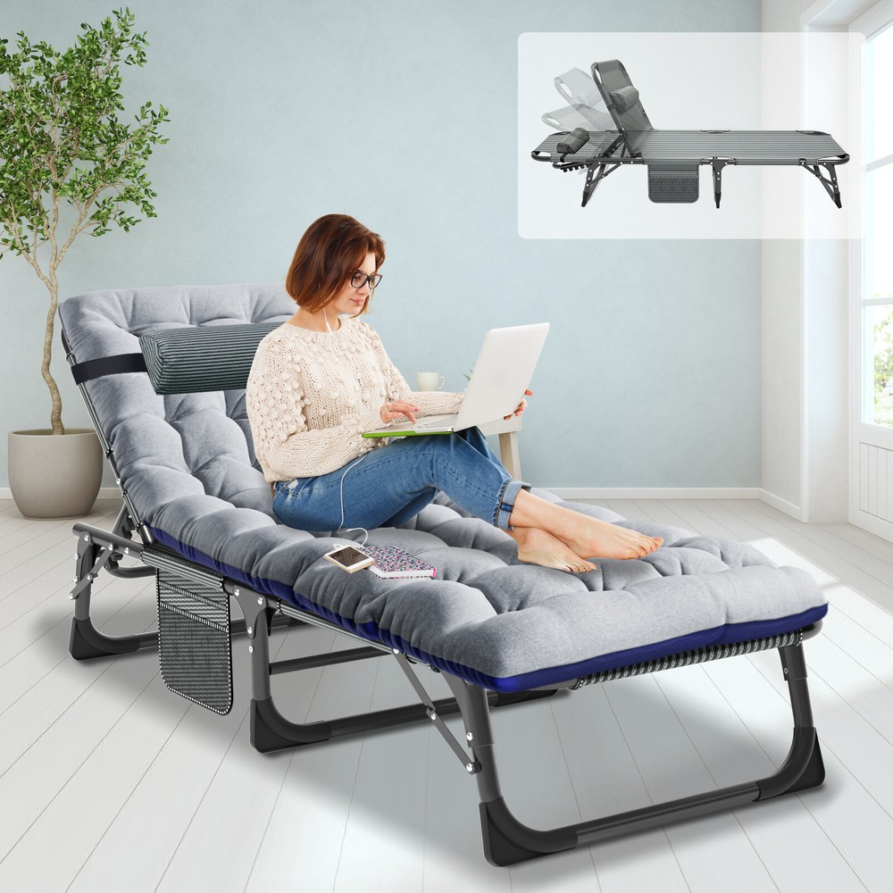 Adjustable 4-Position Patio Lounge Cots Folding Camping Cot Guest Sleeping Bed