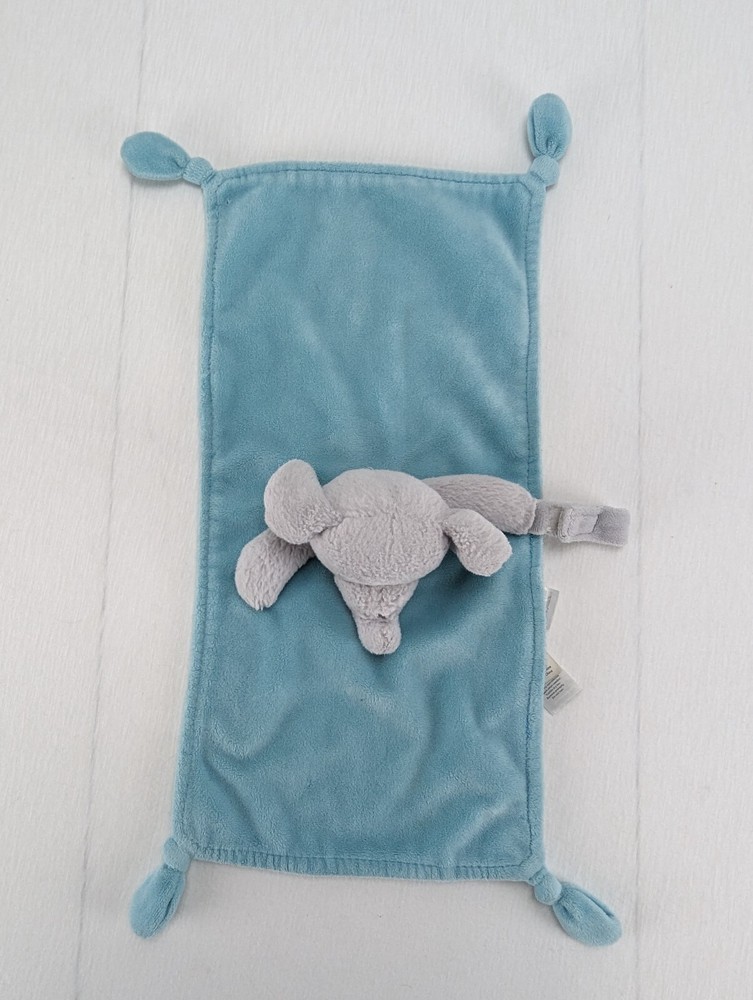 Carter's Gray Elephant Rattle Blue Security Blanket Pacifier Holder Knot 2015