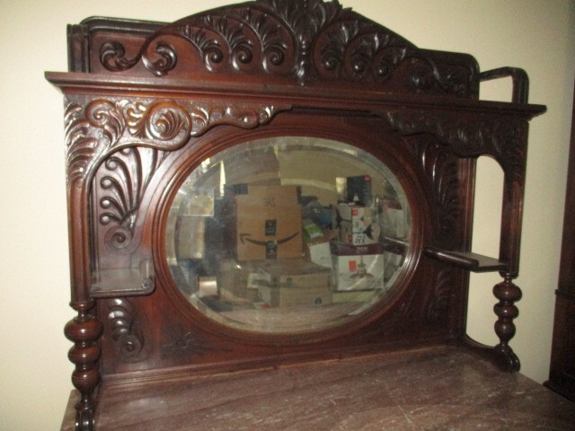 Antique Victorian Walnut Sideboard w/ Brown Marble Top