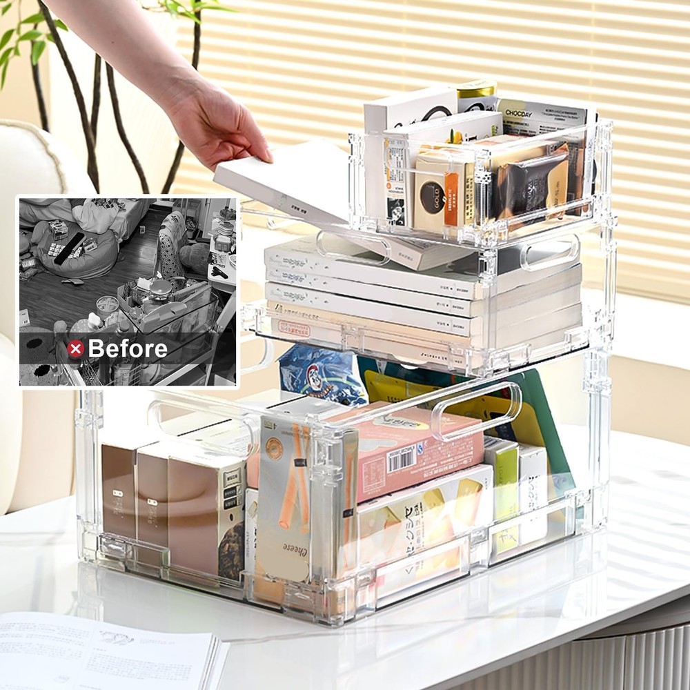 2-Pack Foldable Plastic Baskets, Stackable Storage Baskets with Handles for O...