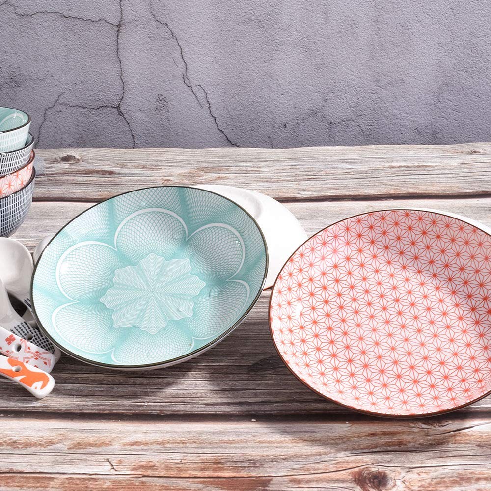 4 Pack 7 Inch Japanese Ceramic Dinner Plates, Small, Rye Toast, Fried Egg