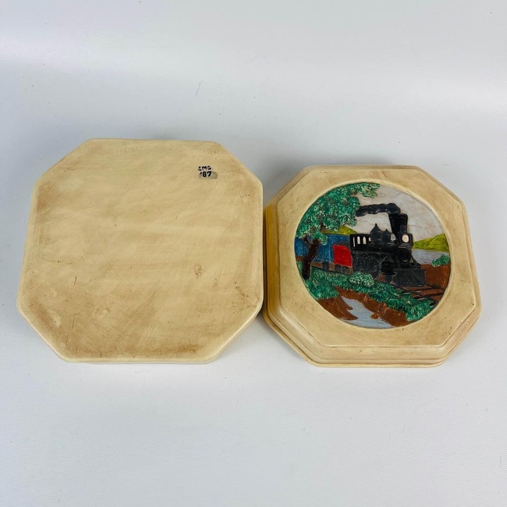 Ceramic Steam Engine Train Table Box 1987