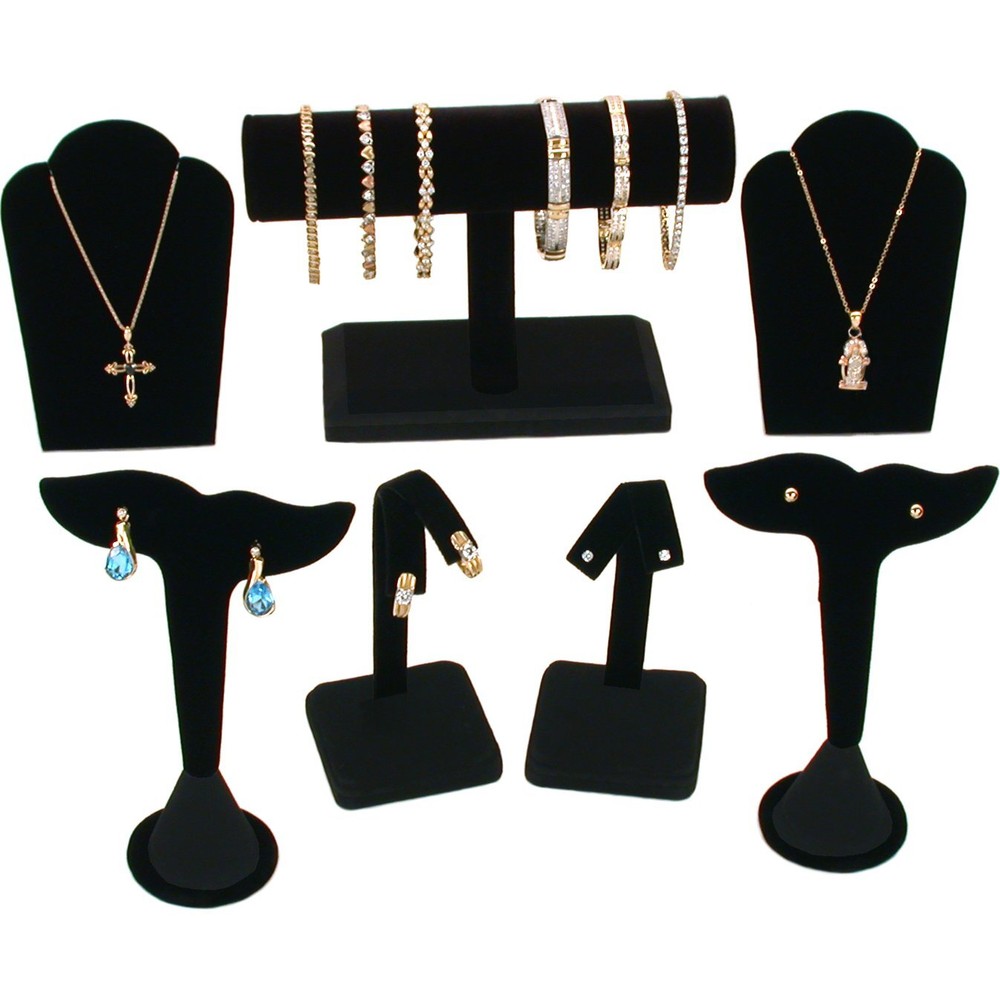 Black Earring Necklace Bracelet Displays 7 Pc Set