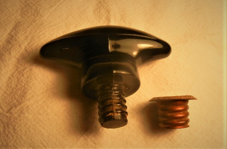 1930's ANTIQUE BLACK GLASS OVAL THREADED DRAWER PULLS 4 AVAILABLE