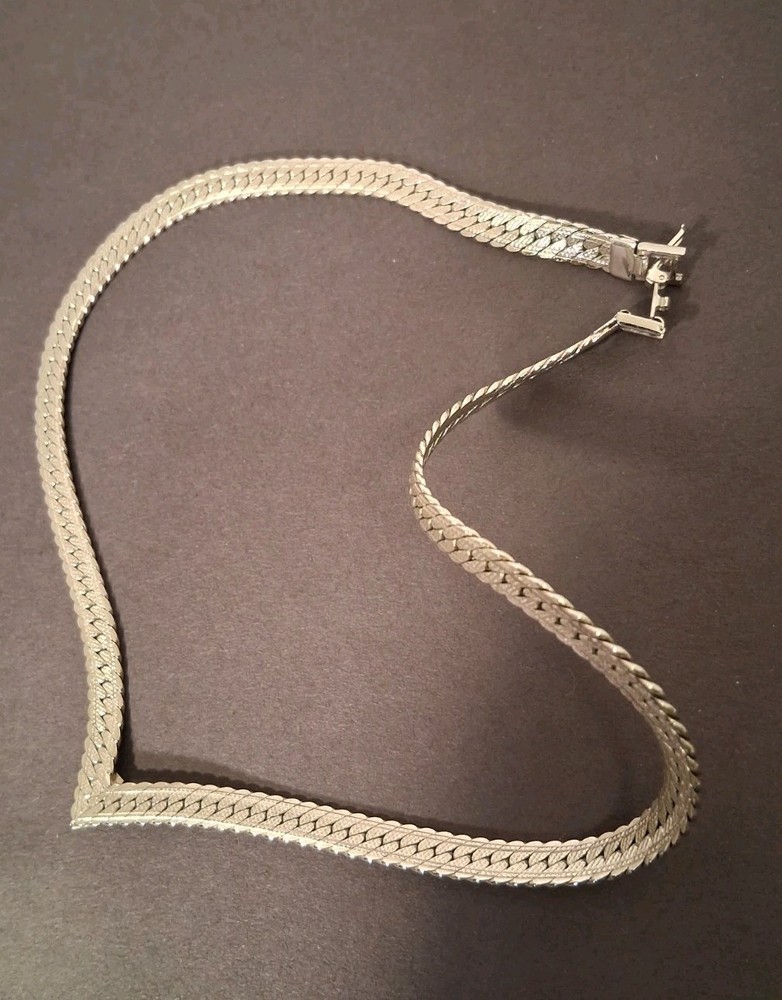 Napier Silver Tone Herringbone V Drop Necklace 18"