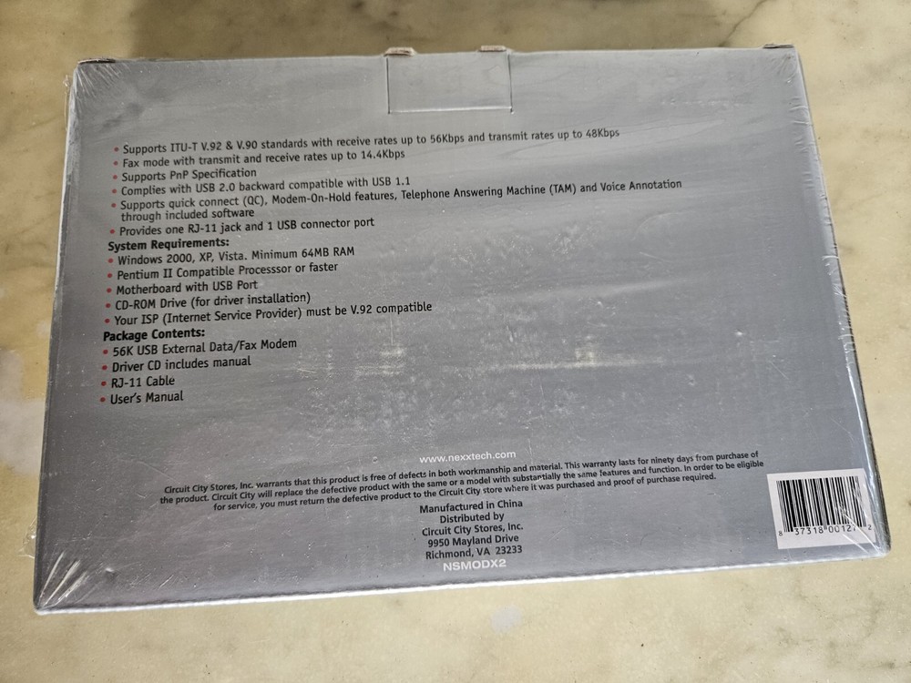 V92 V90 56K External USB Data Fax Dial Up Internet Modem Nexxtech