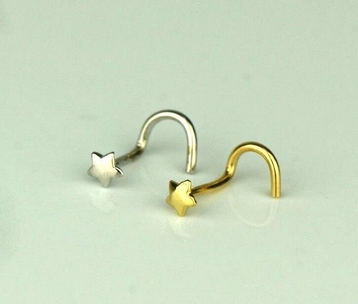 14k Yellow or White Gold Star Nose Piercing Stud