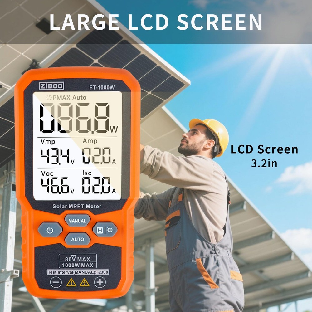 ZIBOO FT-1000W Solar Panel Tester MPPT Meter - 1000W Max Power,