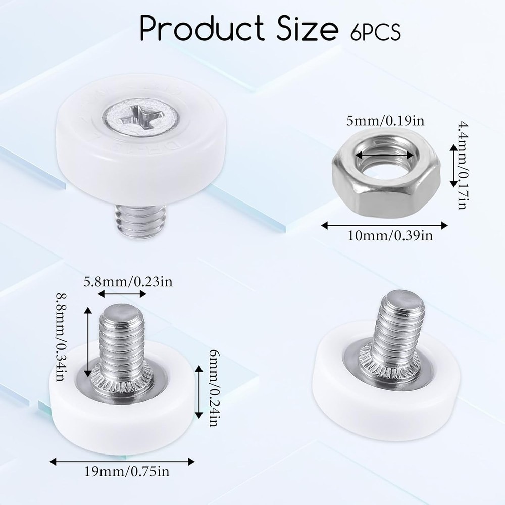 6Pcs Drawer Rollers, 19mm White Plastic Wheels Replacement