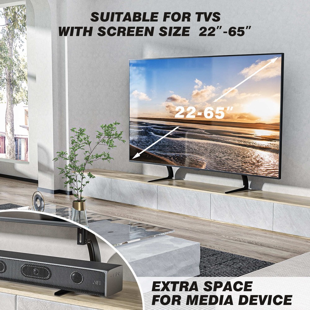 Simple Universal Tabletop TV Stand Base for 27-65" LCD LED Flat Curved Screen TV