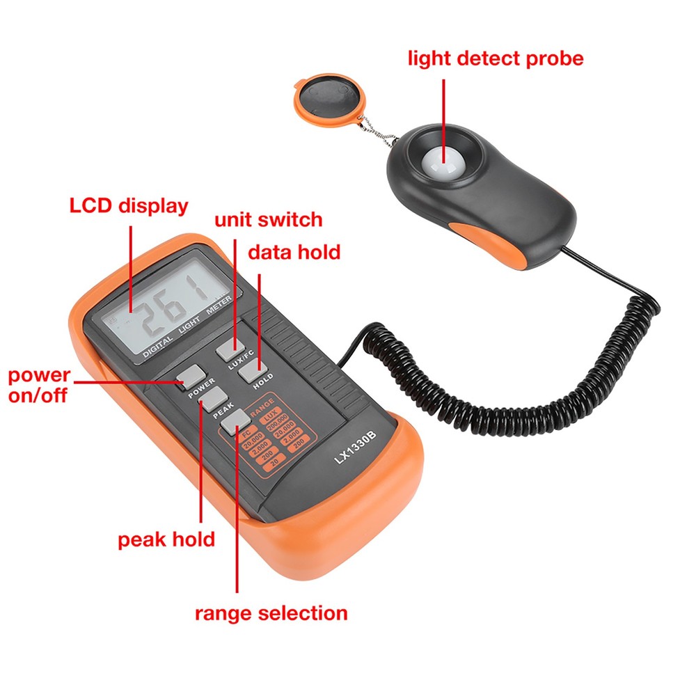 LX1330B Digital Luxmeter LCD Light Meter 0-200 000 Testing New