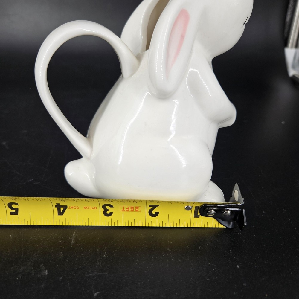 White Bunny Rabbit Pitcher Creamer Small Ceramic Jug Easter Spring Mouth Spout
