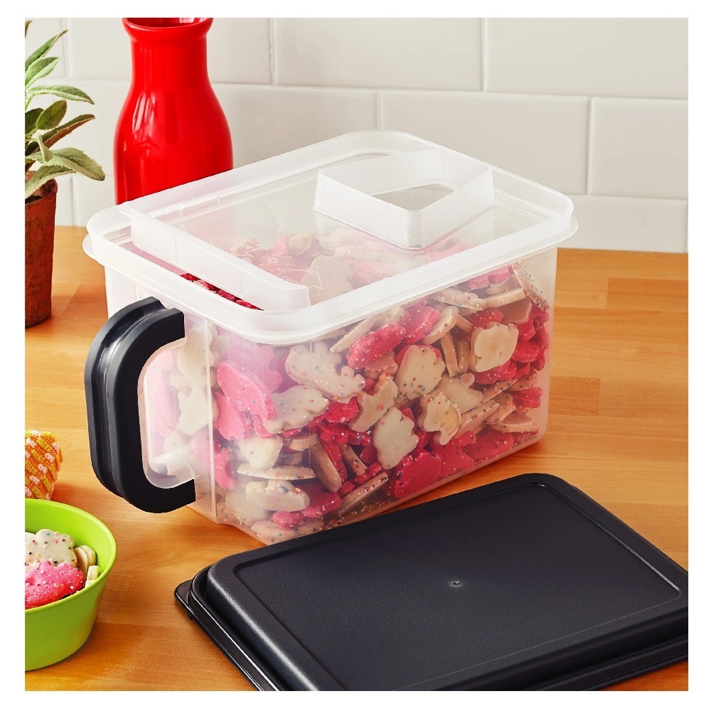 Plastic Storage Canister with Handle 21 Cups Gray Lid for Pantry Organization