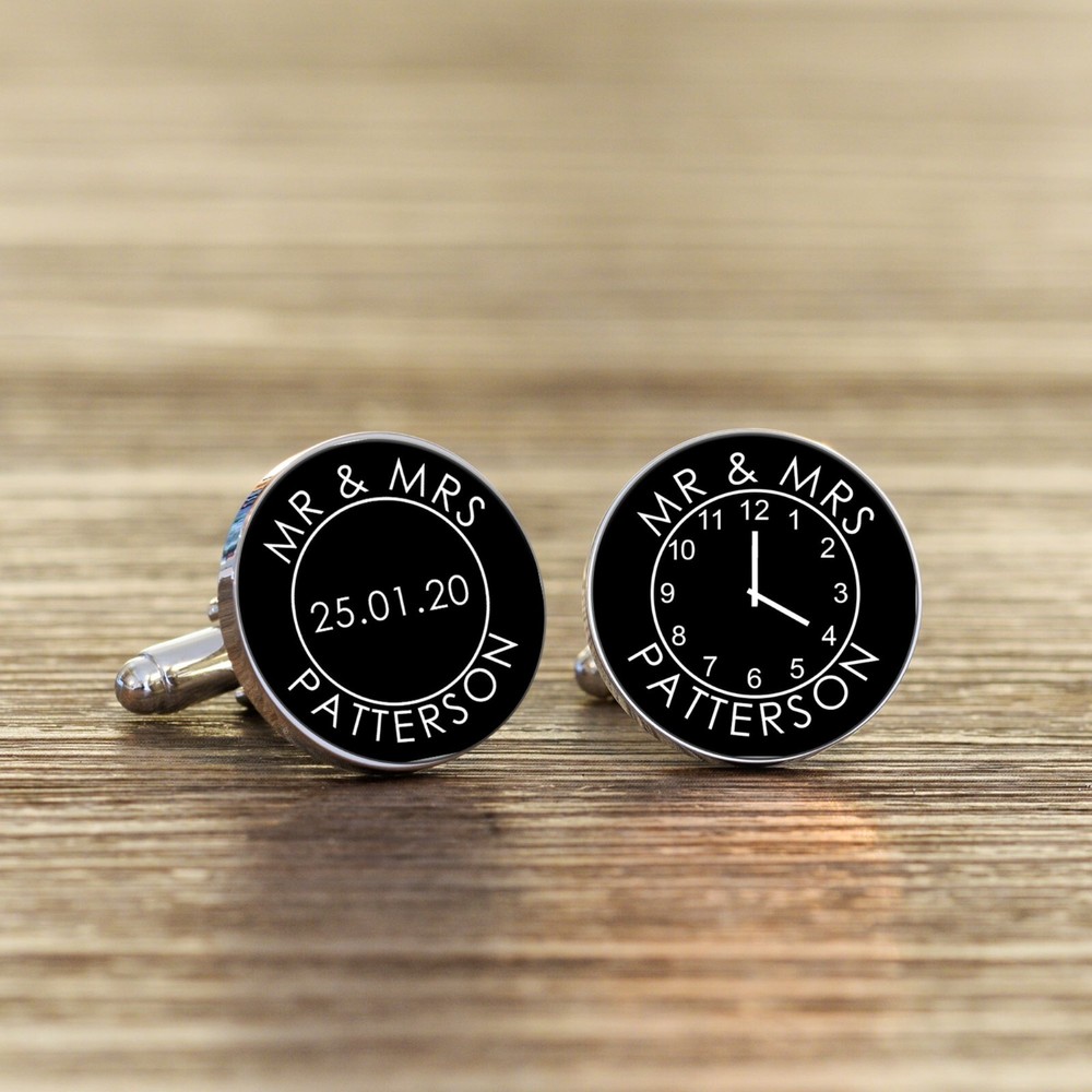 Personalized Wedding Cufflinks: Engraved Silver Mr & Mrs