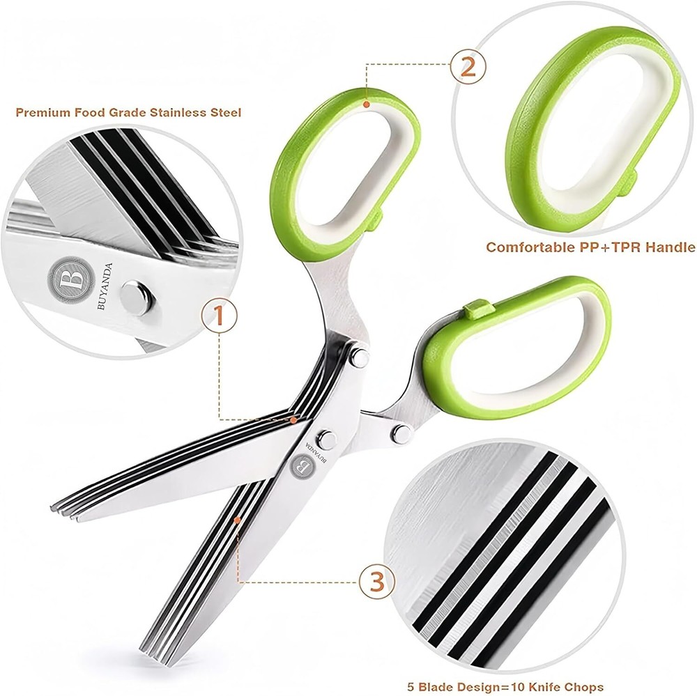 Stainless Steel 5 Blade Professional Shredding Scissors Sharp Herb Kitchen Tool
