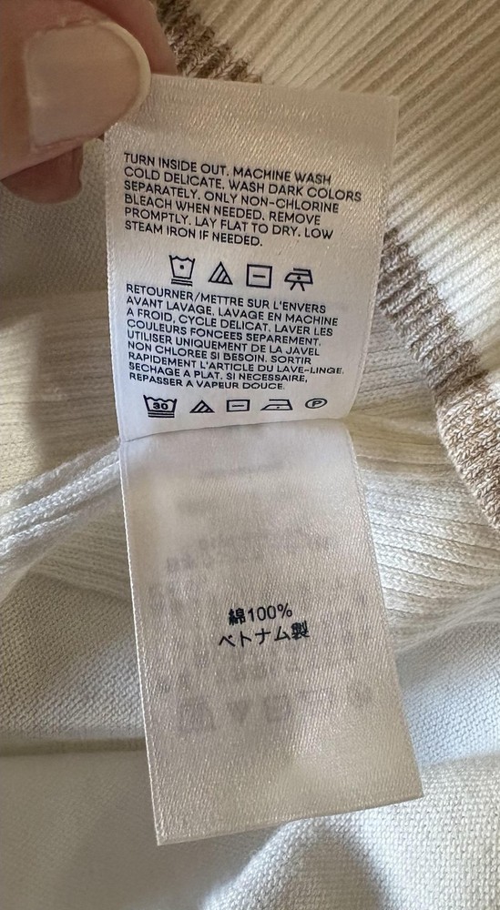 Lands' End Sweater Womens Medium 10-12 Ivory V-Neck Pullover 100% Cotton
