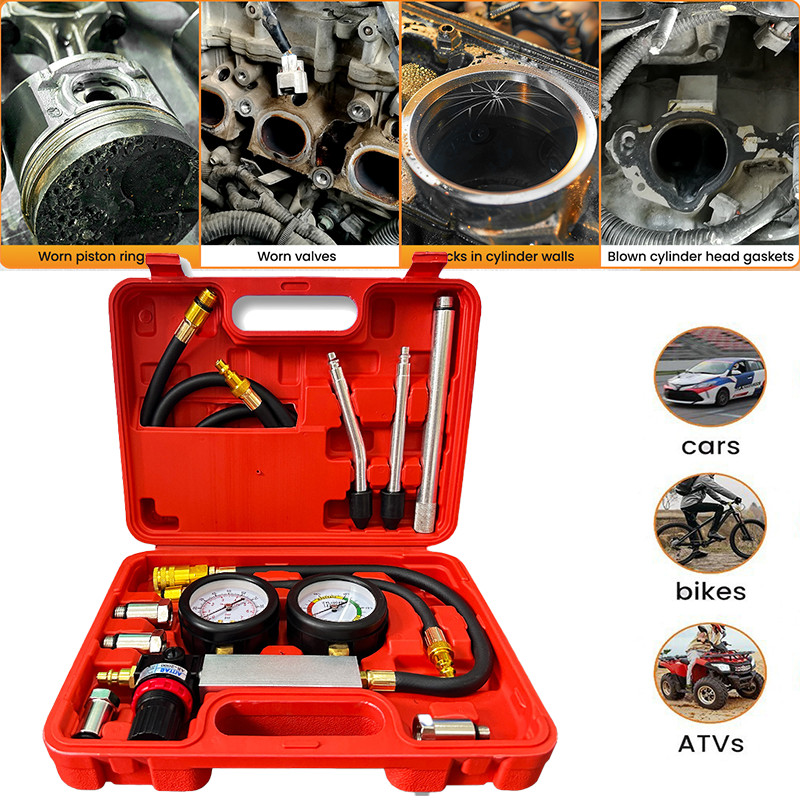 Cylinder Leak Down Tester Petrol Engine Compression Leakage Detector Tool Kit