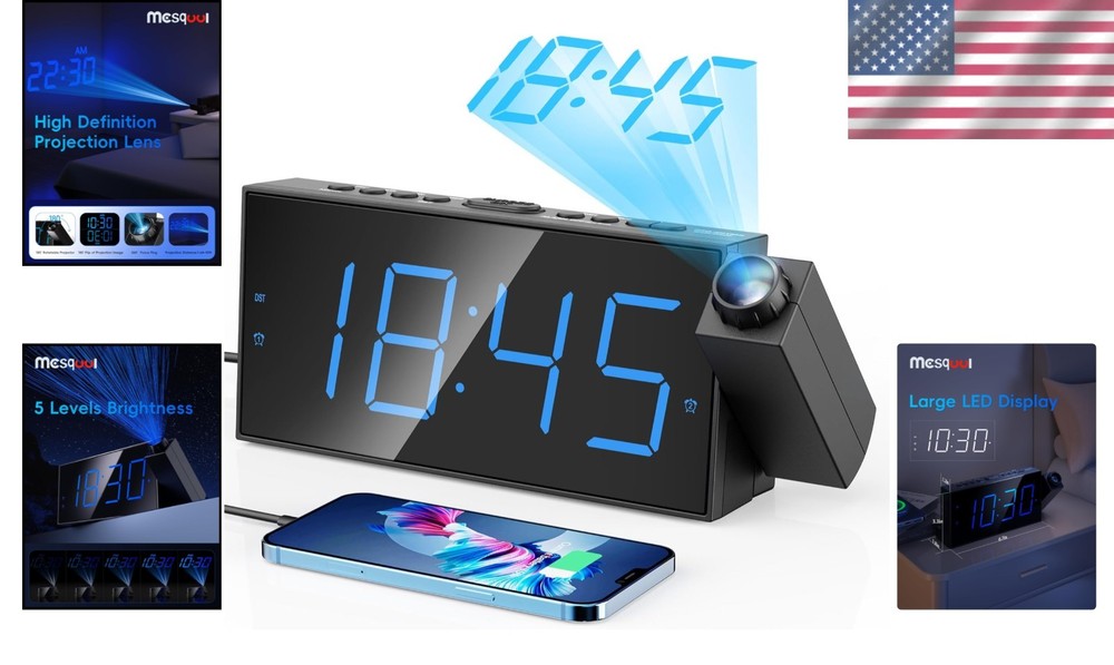 Stylish Digital Projection Clock with Battery Backup & Adjustable Brightness