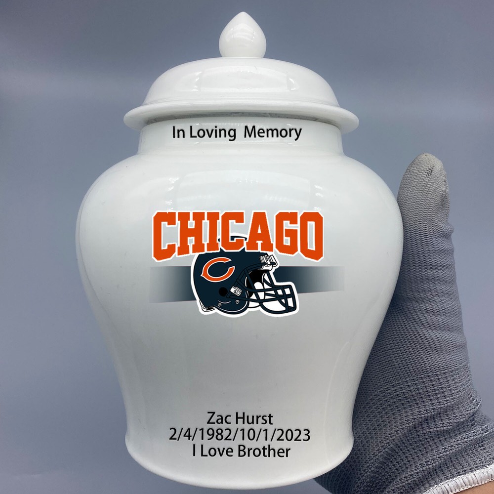 Ceramic Medium Urn for Chicago Bears Football Theme, Custom Text & Number