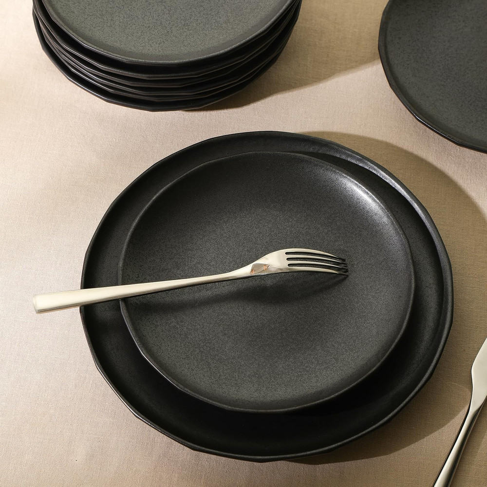 Rio 12-Piece Black Stoneware Dinnerware Set for Elegant Dining