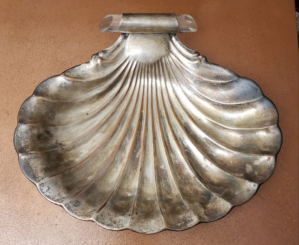Bernard Rice & Sons APOLLO Silverplate Shell Form Tray Lucite Handle #7130