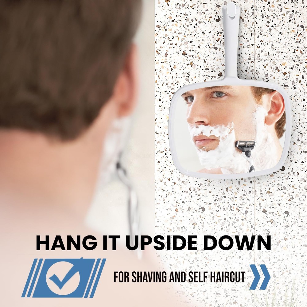 MIRRORVANA Hand Mirror with Ergonomic Handle - Held 11"L x 8"W, White