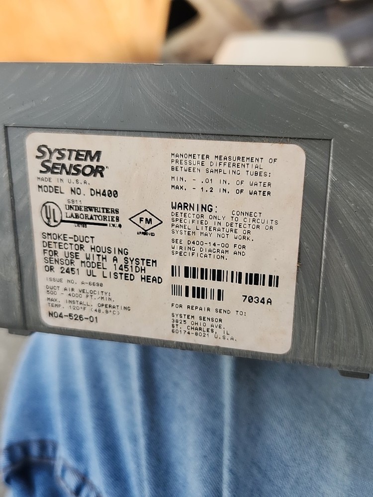 System Sensor /Wire Duct Smoke Detector / / Replaces Model DH400