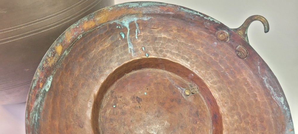 Antique Hammered Copper Round Chapati Bread Box Original Old Hand Crafted
