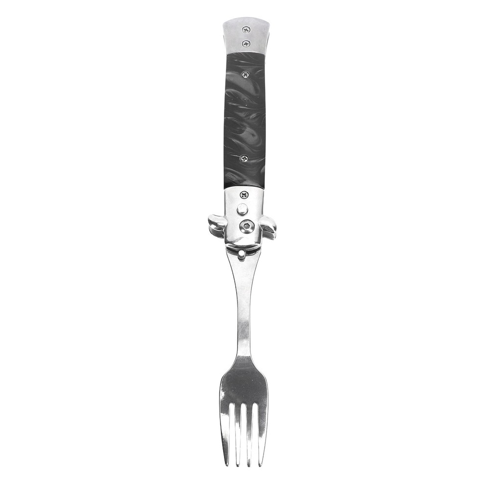Black Folding Spring Camping Fork One Button Flick 304 Stainless Steel WT