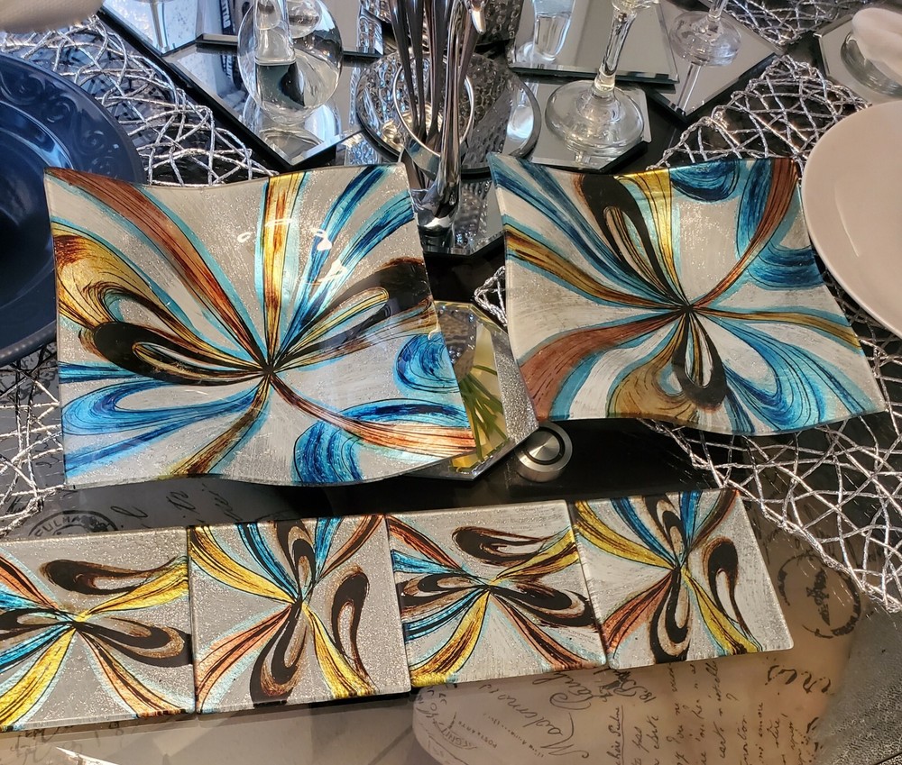 Pair Of Decor Plates And 4 Matching  Coasters