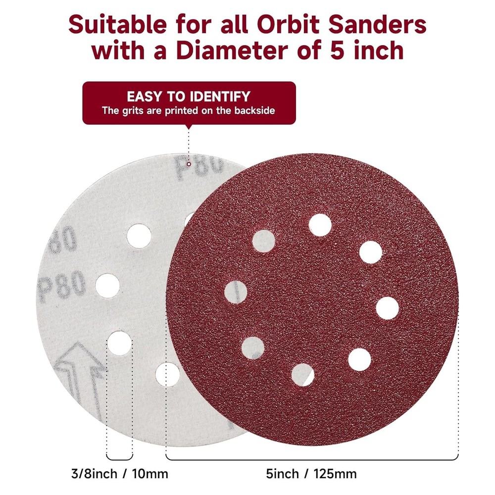 100-Pack 5-Inch 80 Grit Hook & Loop Sanding Discs