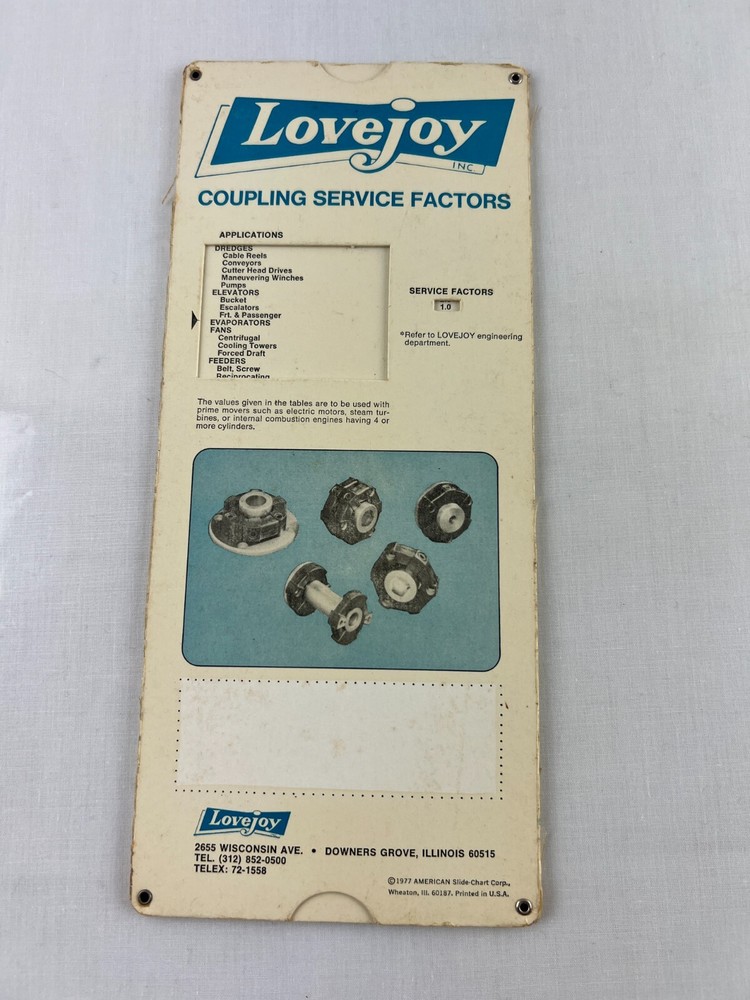 Flexible Coupling Selector Slide Rule Lovejoy Centaflex, Paraflex, Elastomeric