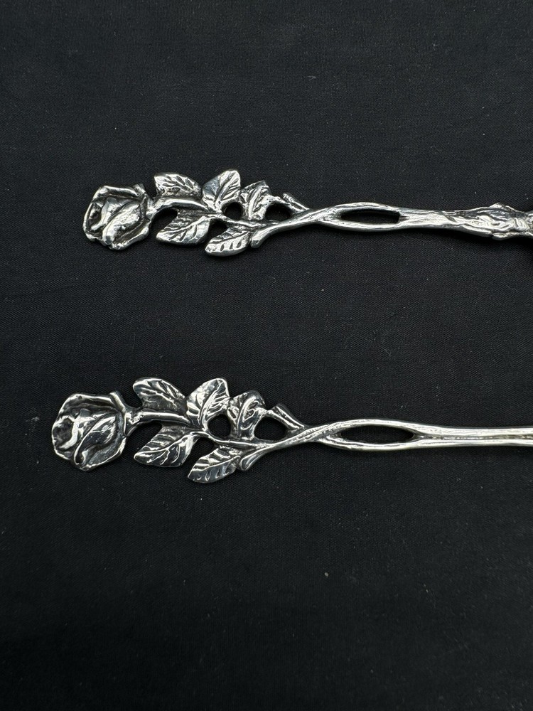 Vintage 800 Silver Rose Handle Spoon and Fork, 27 grams