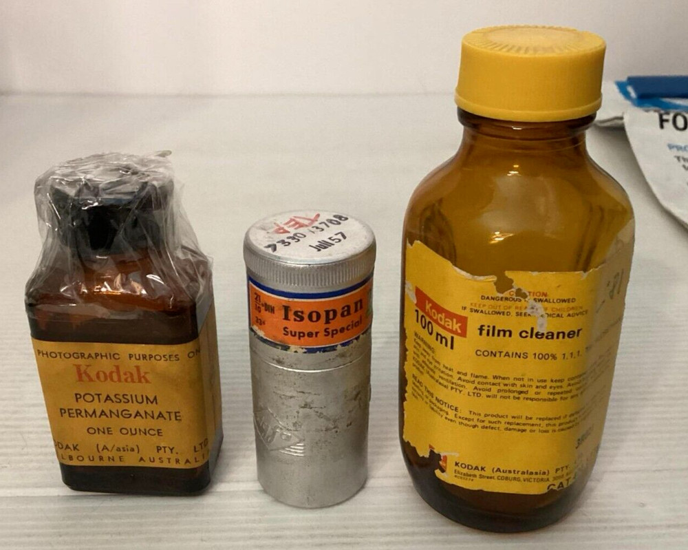 Vintage Kodak Camera Empty boxes and Bottles and Bits