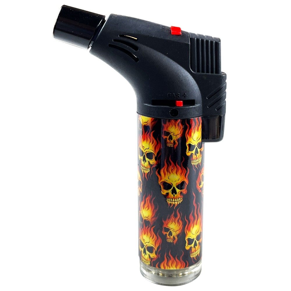 4 Pack Jumbo 4" Single Jet Flame Torch Gun Lighter Refillable Lockable Skeleton