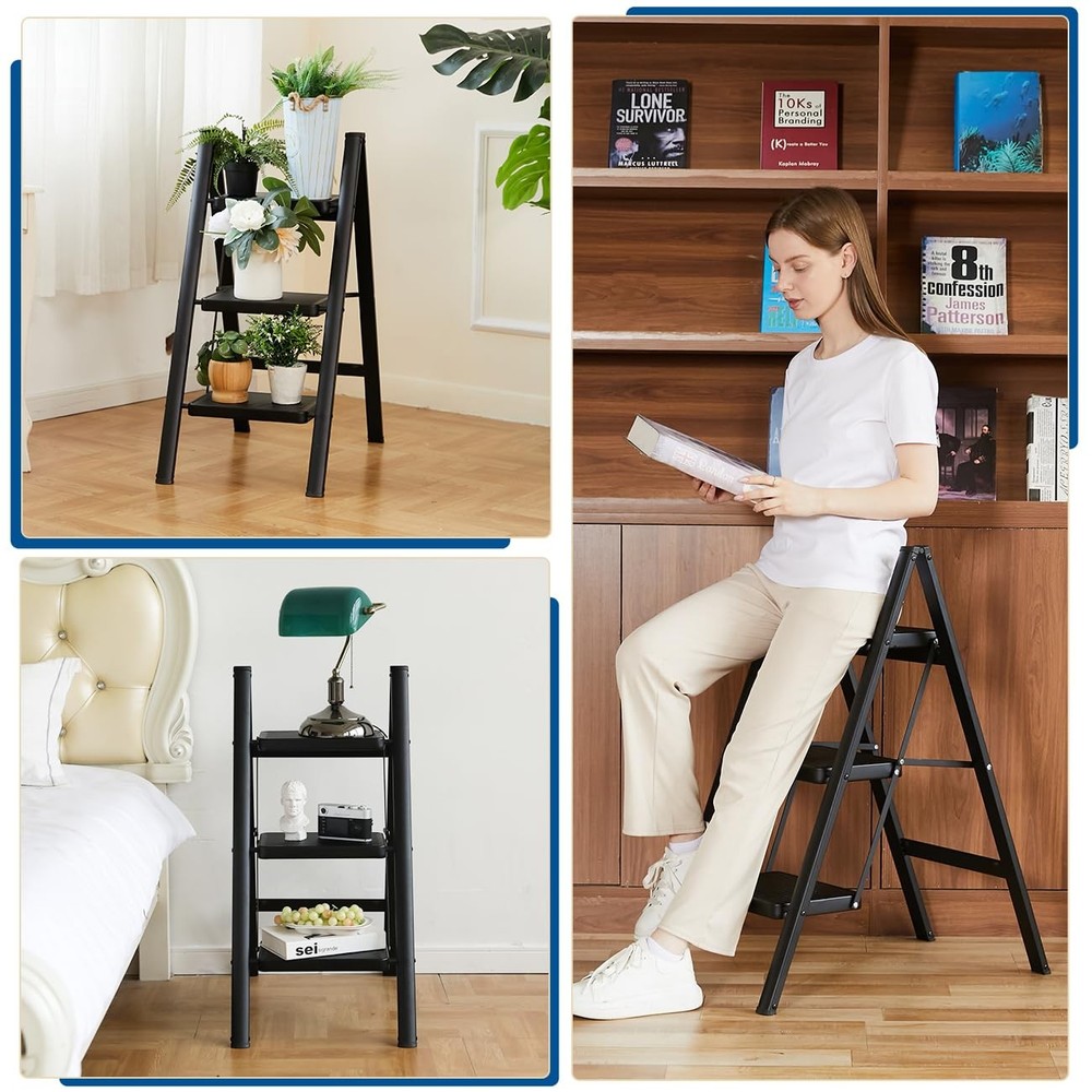 Step Ladder 3 Step Folding, Sturdy 330 Lbs Load Small Step Stool for Adults, ...