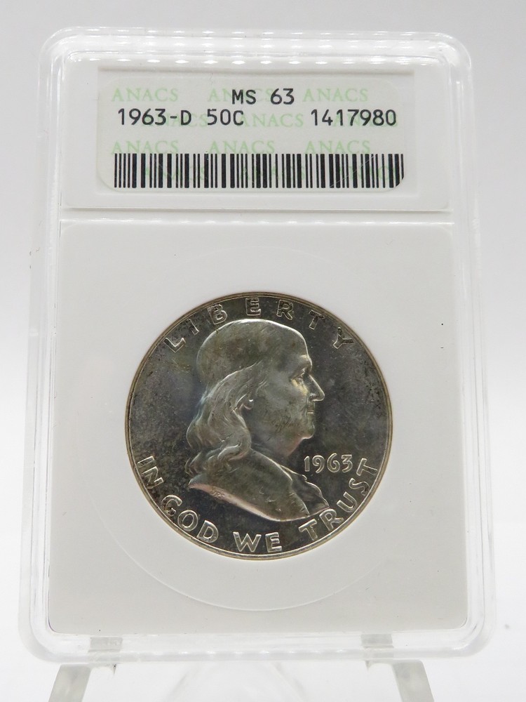1963-D FRANKLIN HALF DOLLAR MS63 ANACS WHITE LABEL**