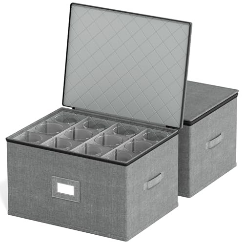 Wine Stemware Storage 2 Pack, China Storage Containers, Hard Shell Grey Glass